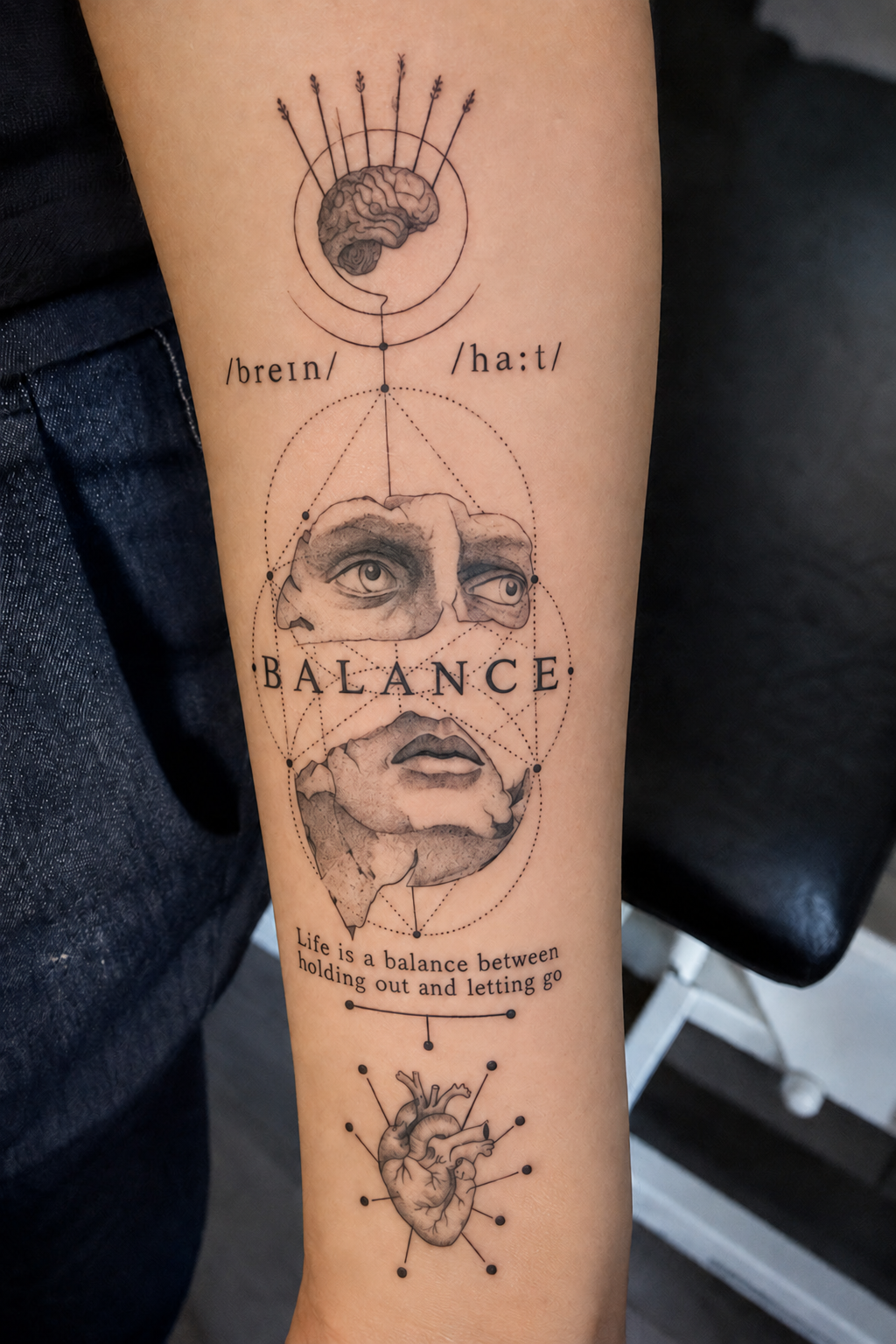 Tatuaggio concept Balance personalizzato da Mario Corallo a Milano