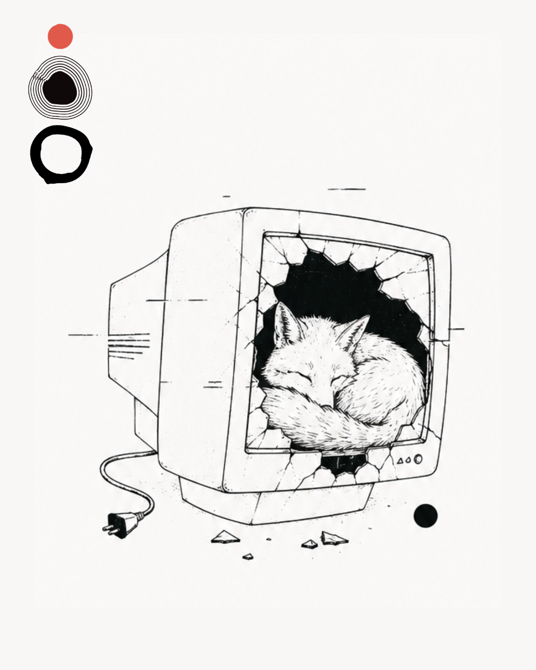 Volpe che dorme in un monitor vintage rotto