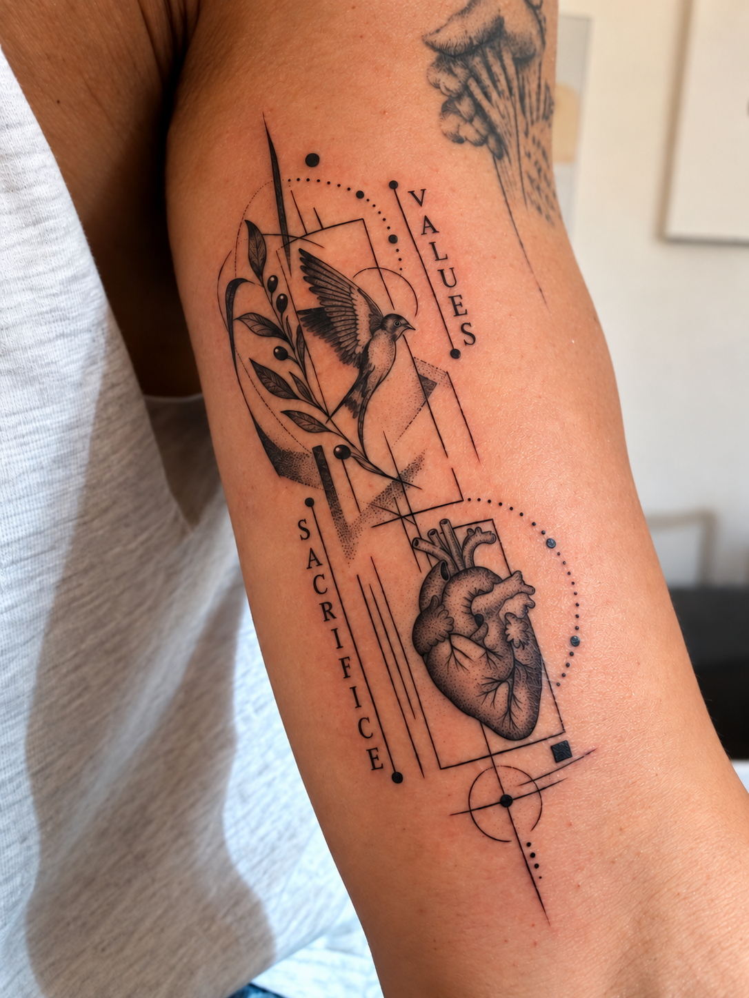 Tatuaggio concept Values personalizzato da Mario Corallo a Milano