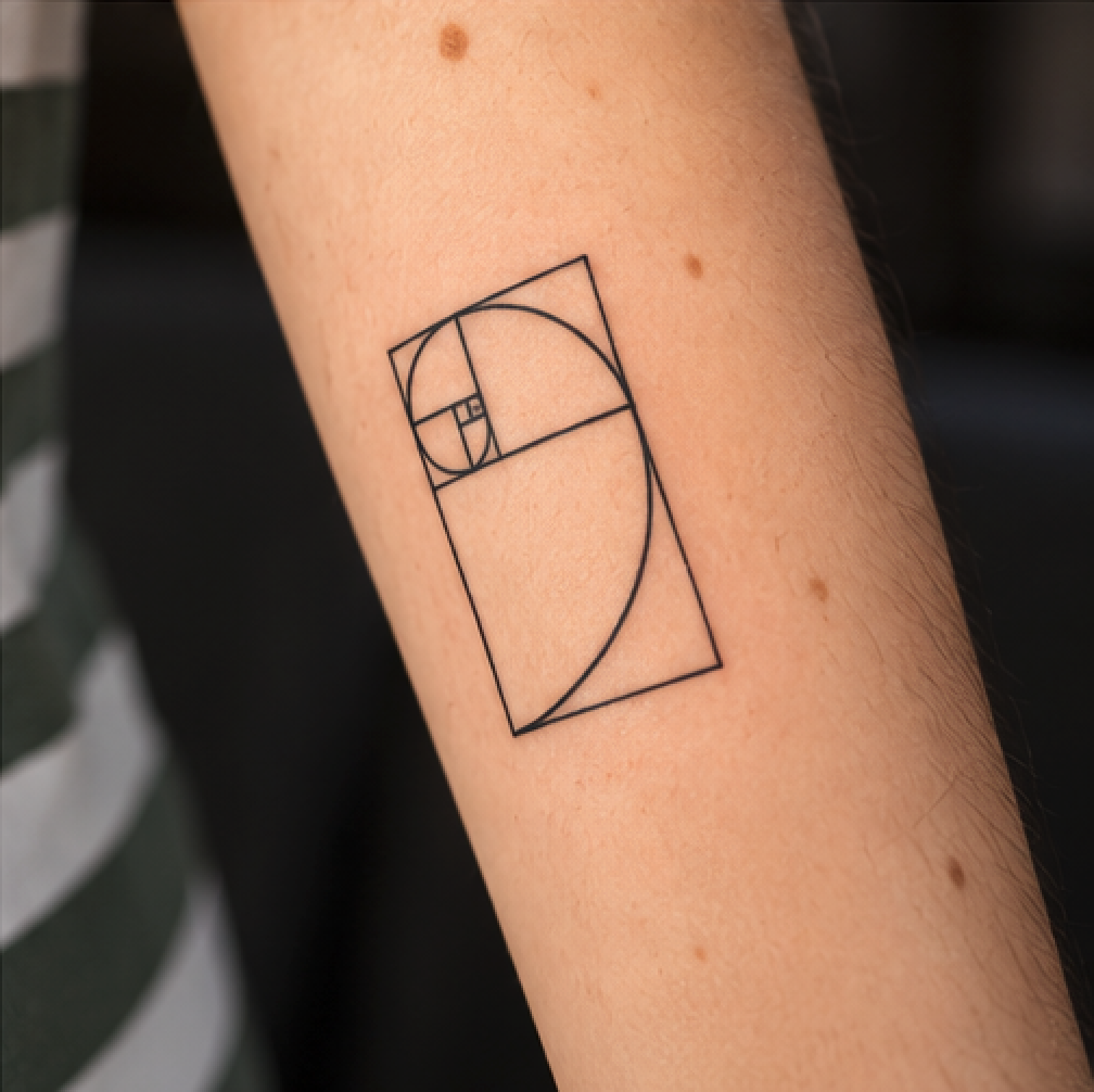 Tatuaggio fineline Spirale Aurea eseguito a linee sottili e precise da Mario Corallo a Milano