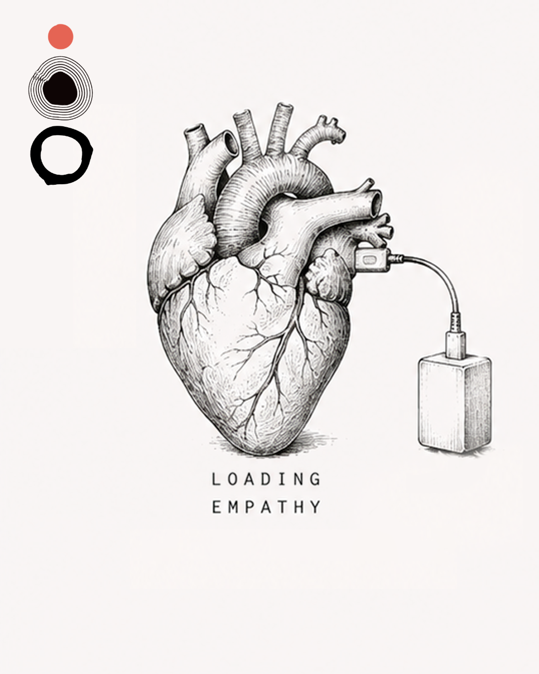 Cuore anatomico con cavo USB e scritta Loading Empathy